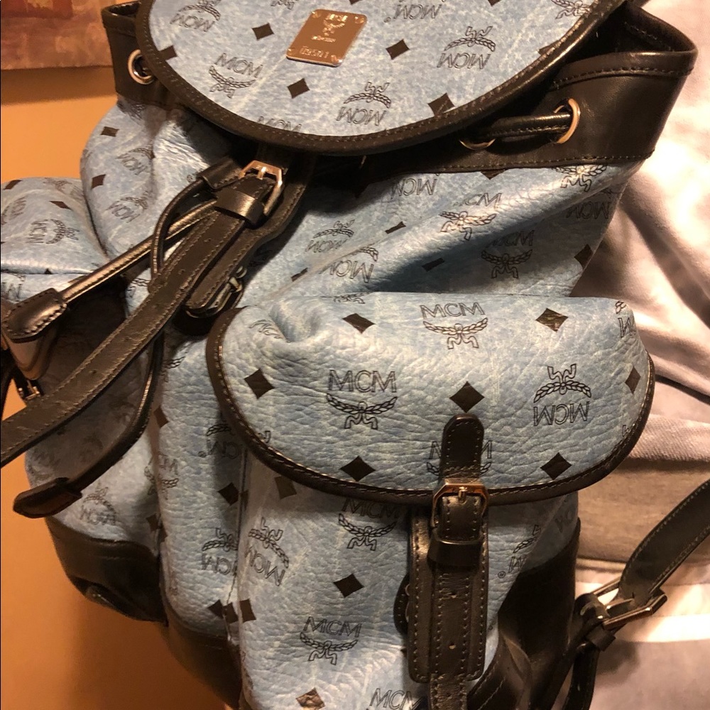 MCM Heritage Double Pocket Backpack Denim Blue - Picture 14 of 14